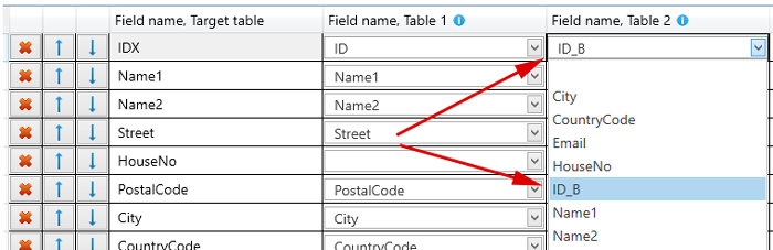 Merge tables, assign columns