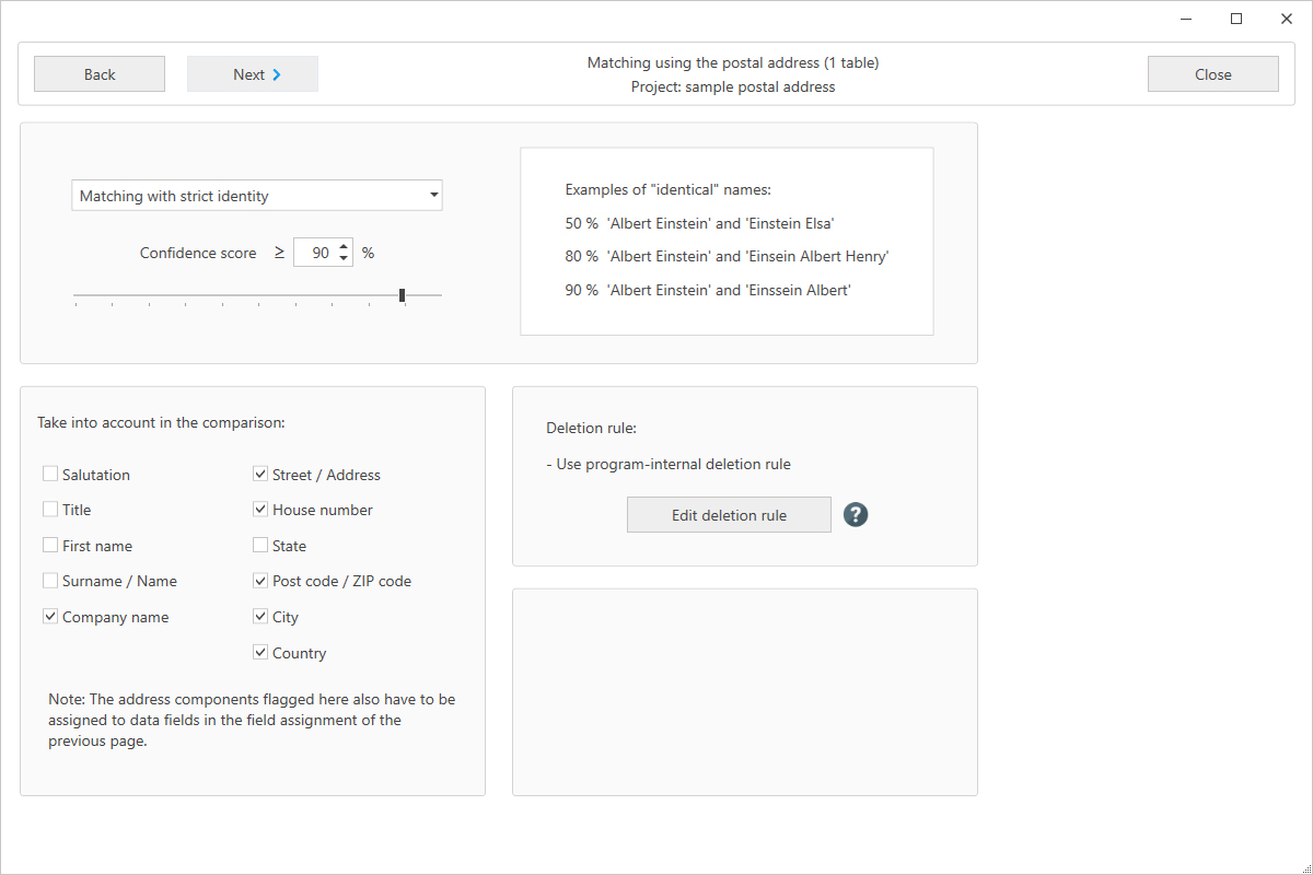 Matching Using the Postal Address